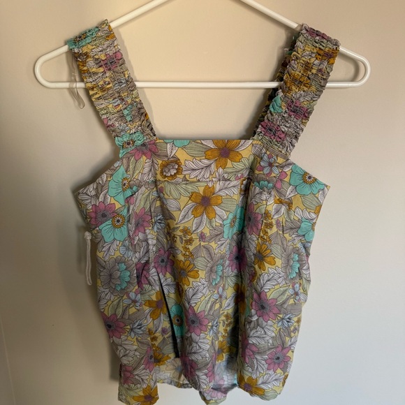 Summery Ana Y2K Boho Chic Groovy Floral Ruched Back Square Neck Tank Top Size XS - Picture 2 of 5